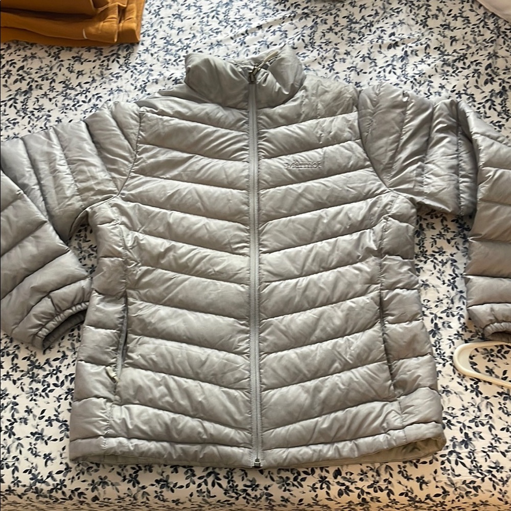 Marmot Gray Puffer Jacket with Chevron Quilting